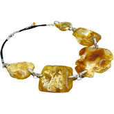 Milky Amber Slab Beads Necklace Sterling Silver